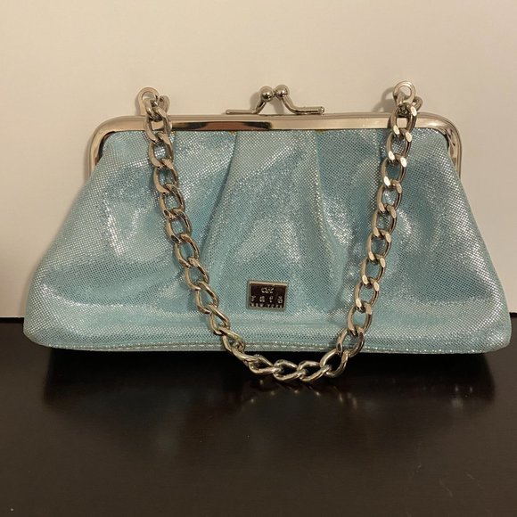 Rafe New York Mini Handbag Teal and Silver with Butterflies Flowers - Picture 4 of 8